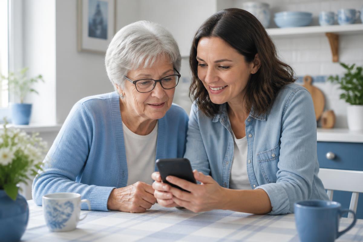 To generationer kigger på en telefon sammen